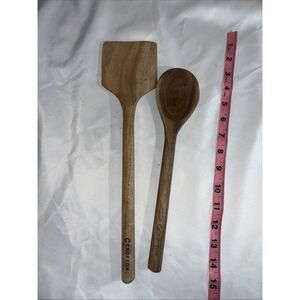 Lot of 2 Vtg Wood Kitchen Utensils Spoons Spatula Farmhouse Rustic‎ Decor